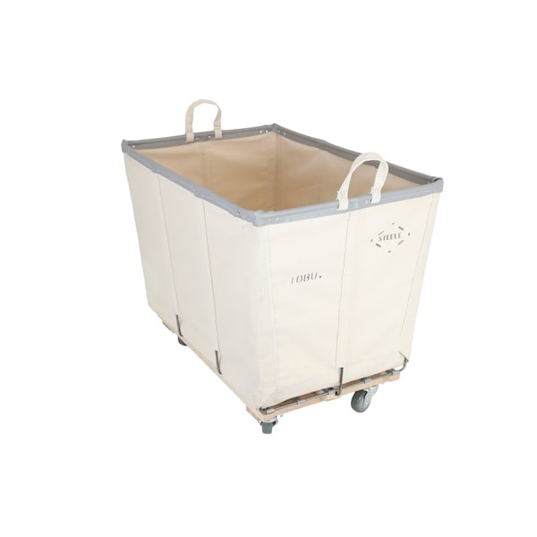 Steele Canvas Basket 10 BU Permanent Truck Natural Canvas w/Grey Vinyl - 3in Casters 9610CNATVGRYW3 - main